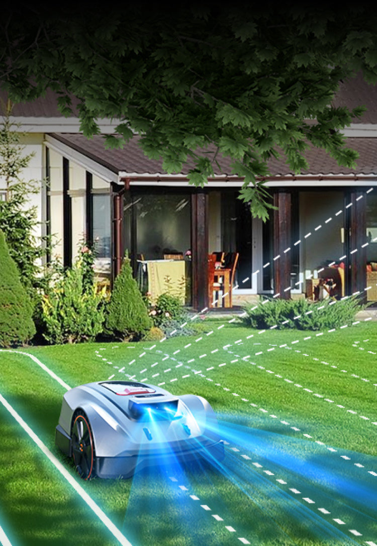 Robotic lawn mower operating on rugged terrain