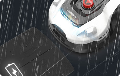 Sunseeker robotic lawn mower equipped with a rain sensor and delay system, designed for automatic pausing and resuming mowing