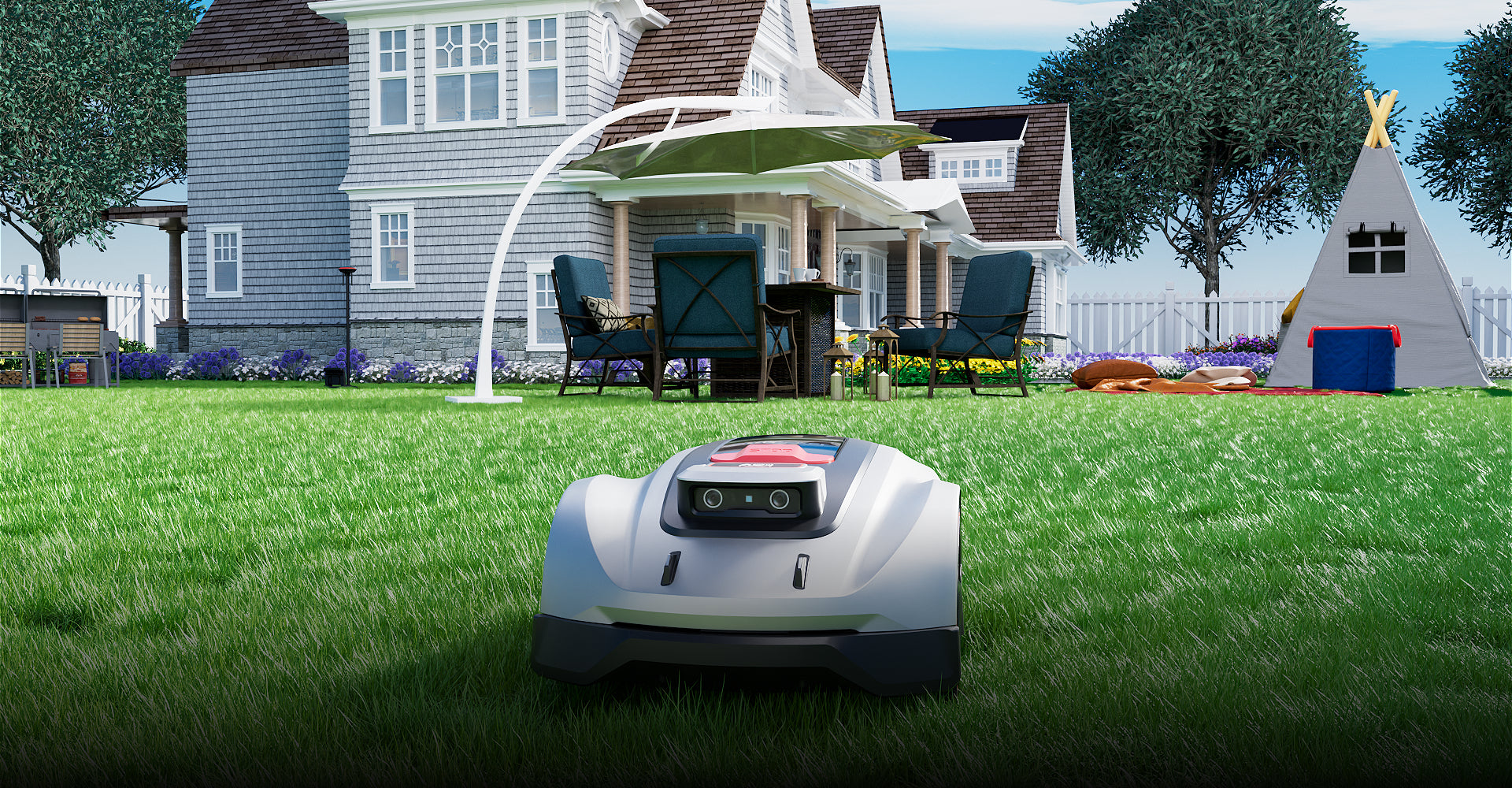 Automatic lawn mower robot for large garden spaces