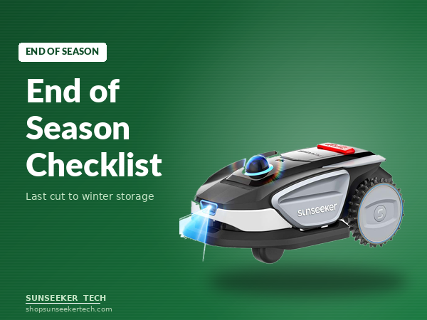 End of season checklist cover with the Sunseeker S4 robot lawn mower