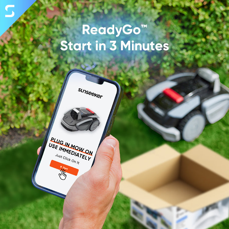 Sunseeker automated lawnmower is equipped with a smart app, allowing for an easy one-touch start and hassle-free operation.