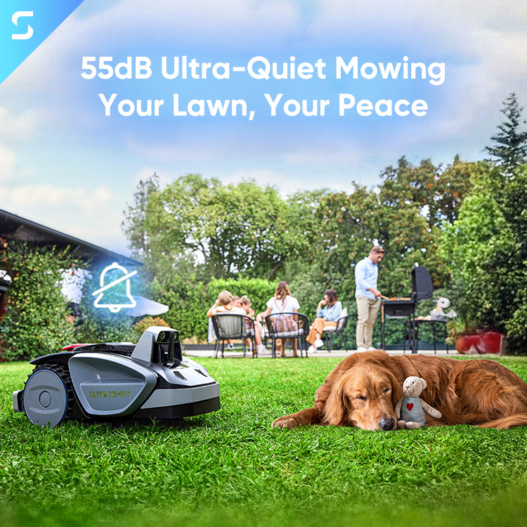 Sunseeker V3 robotic automower operates quietly at only 55dB, making it one of the most silent robotic mowers on the market.