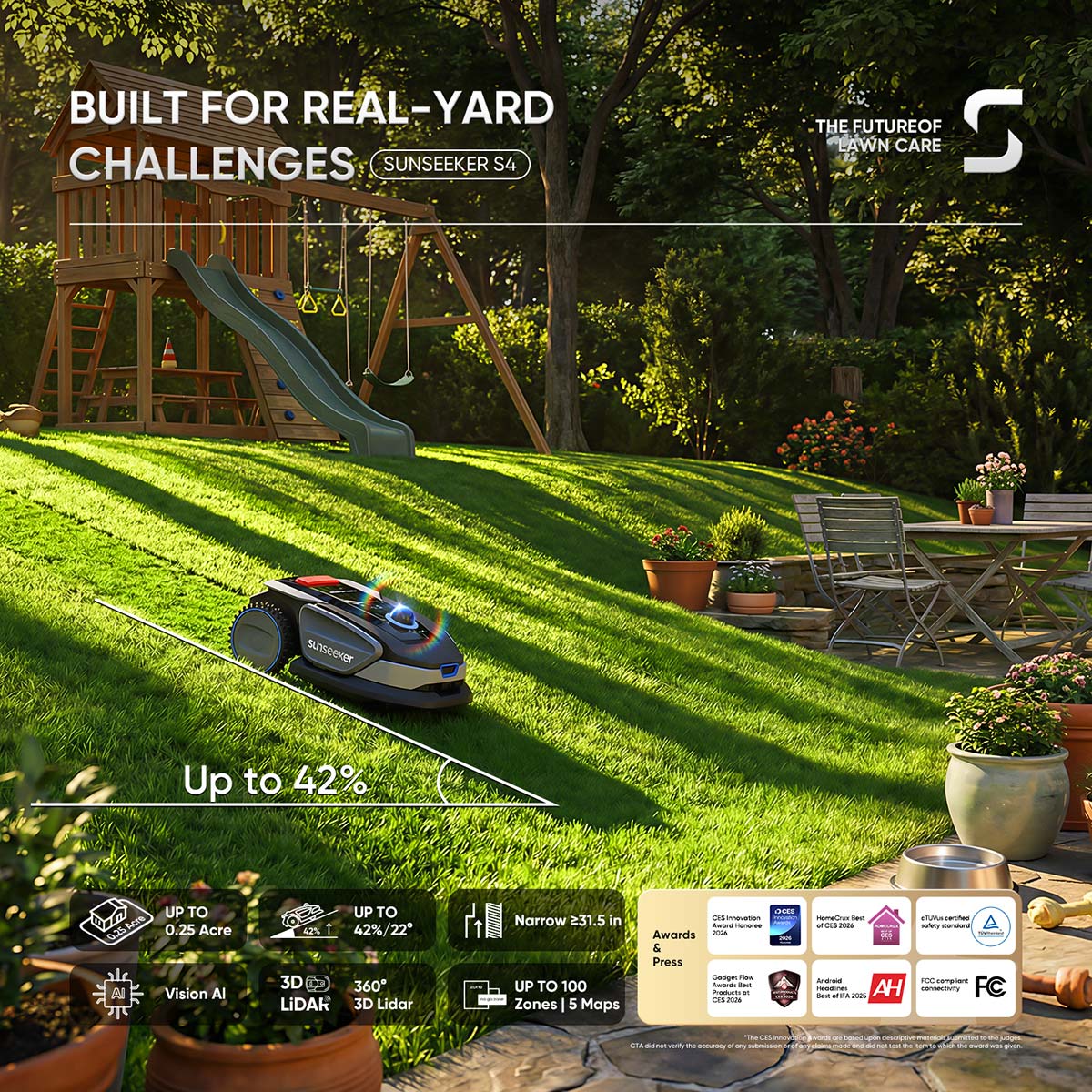 Sunseeker S4 Wireless Robot Lawn Mower l 0.25 Acre