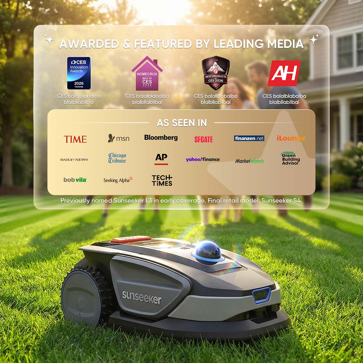 Sunseeker S4 Wireless AI Robot Lawn Mower with Protective Garage Shelter