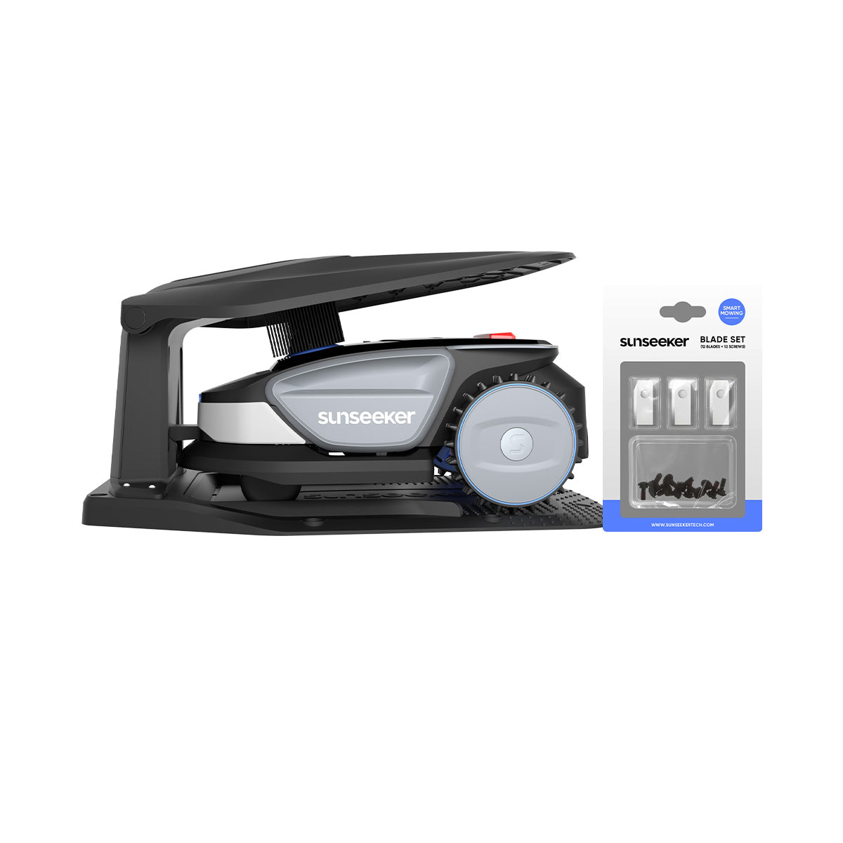 Sunseeker S4 Premium Bundle: Robot Mower with Garage & Blades Kit, No Boundary Wires