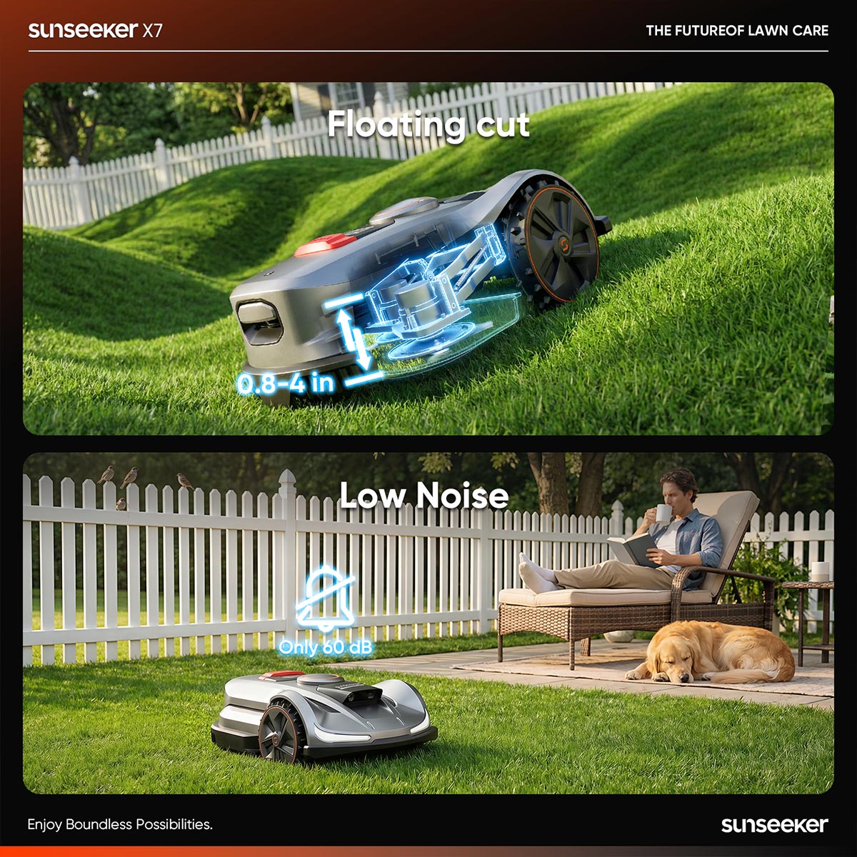 Sunseeker X7 Wireless AI Robot Lawn Mower + Blades Kit, Wire-Free