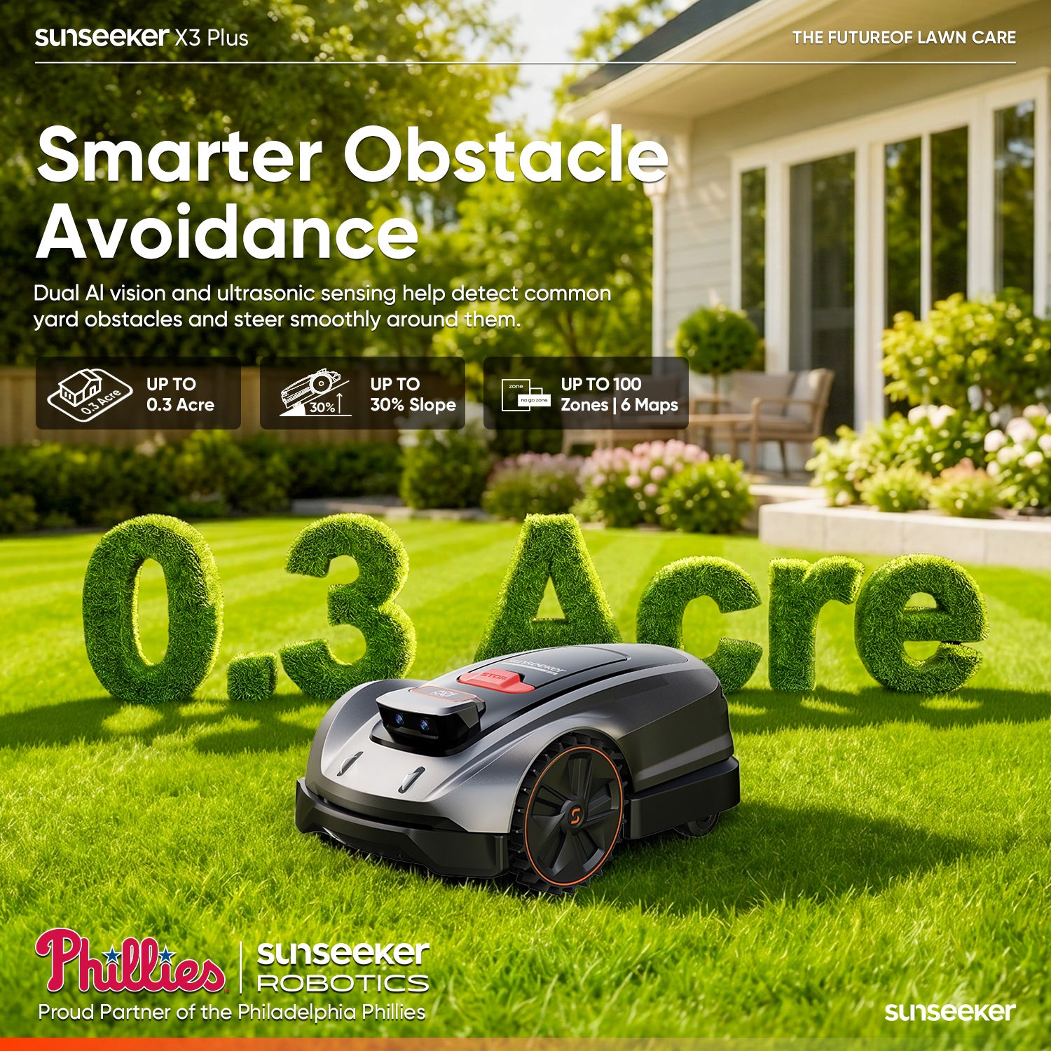 The Wire-Free Robot Mower: No Wires. No Setup. Just Drop, Map, and Mow. — Sunseeker X3 Plus: Perfect for Medium-Sized Yards