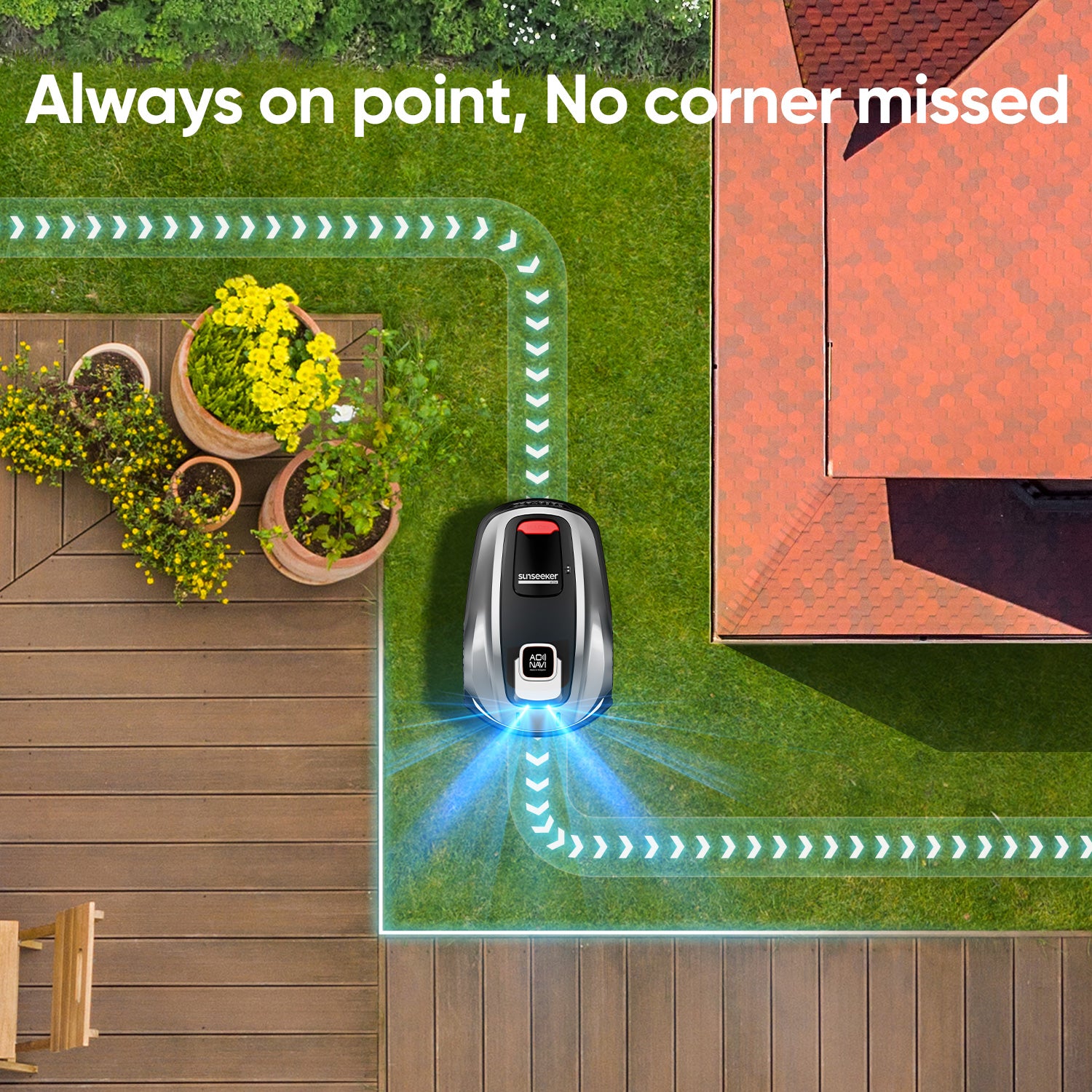 Sunseeker robotic lawn mower mowing lawn
