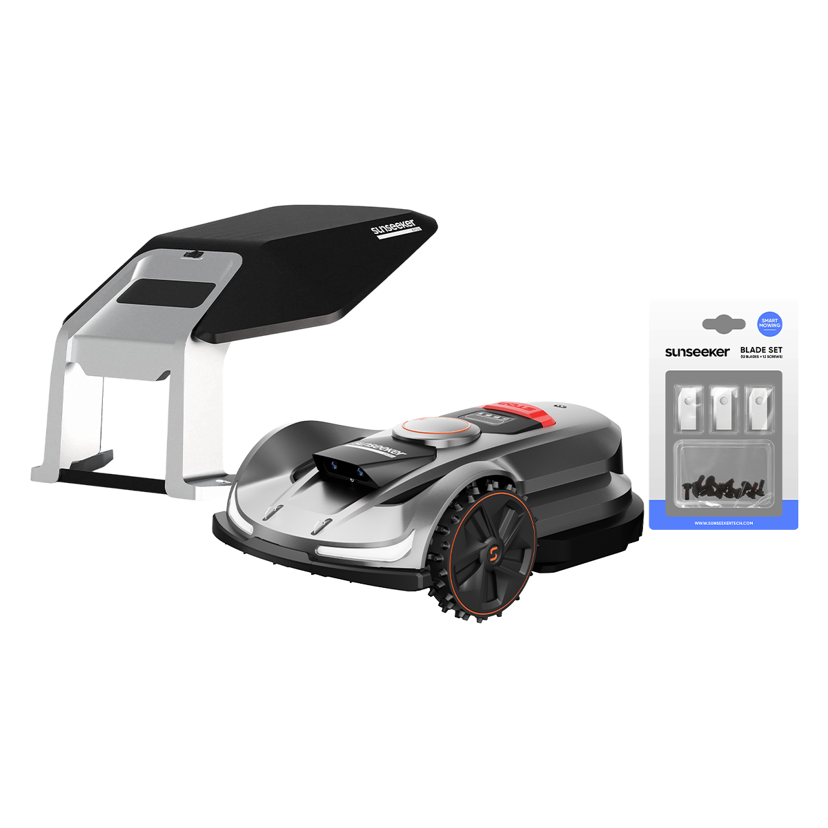 Sunseeker X7 Plus Premium Bundle: Robot Mower with Garage & Blades Kit, No Boundary Wires